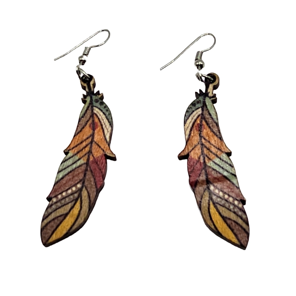 Wooden Feather Dangle Earrings